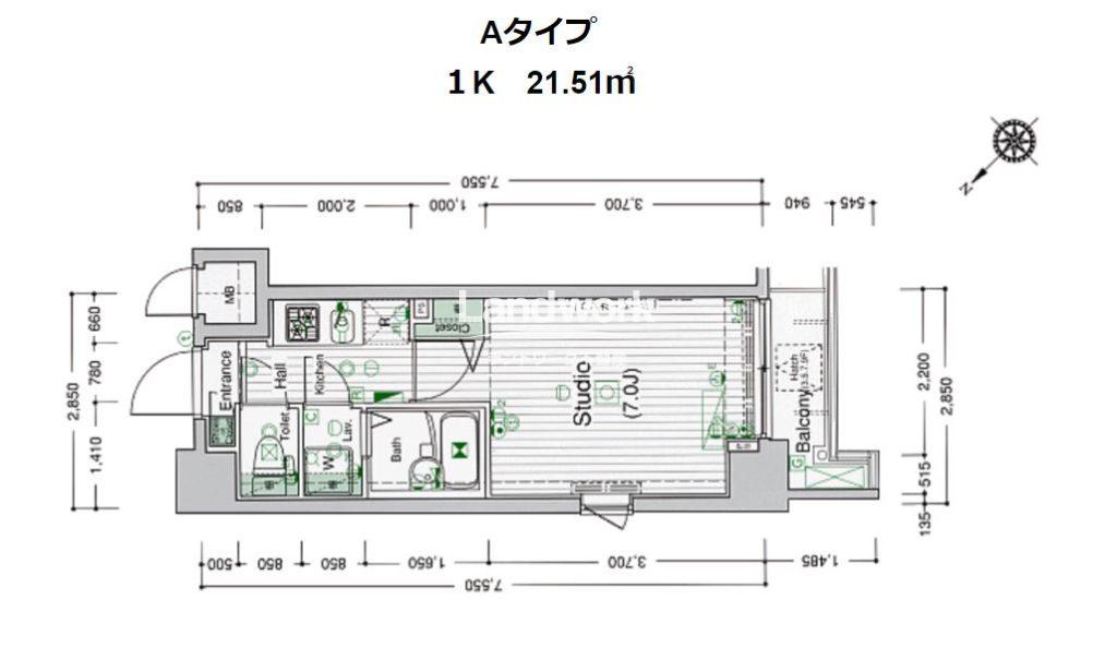 １K　Aタイプ　21.51㎡